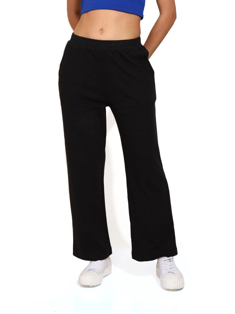 Alan Jones Clothing Women's Straight Fit Mid Rise Solid Stretch Waffle Straight Pants