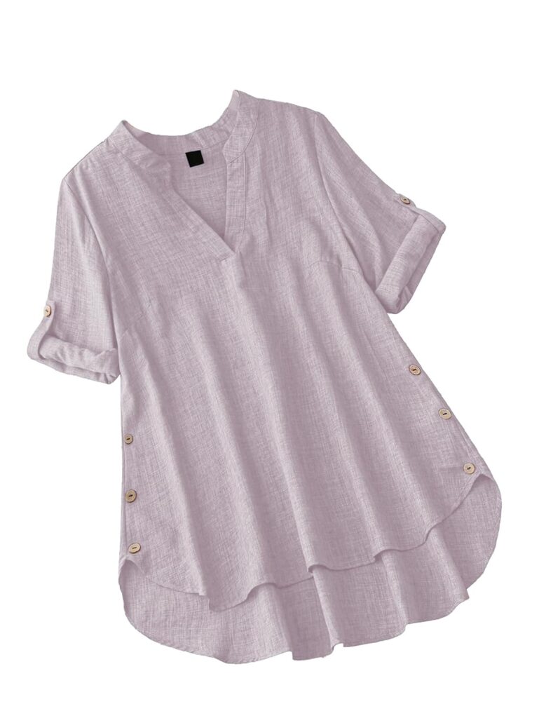 TADKEE Women's Linen Blend Solid Regular Fit Tunic Top | Kurti for Women