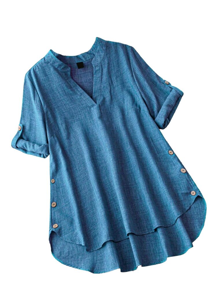 TADKEE Women's Linen Blend Solid Regular Fit Tunic Top | Kurti for Women