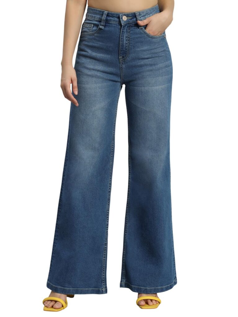 Amazon Brand - INKAST Women High Rise Wide Leg Full Length Cotton Poly Lycra Jeans | Casual Denim Wear