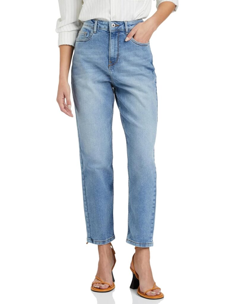 Amazon Brand - Symbol Women's Loose Flared Jeans | Mid Rise | Cotton Blend Stretch | 5-Pocket (Available in Plus Sizes)