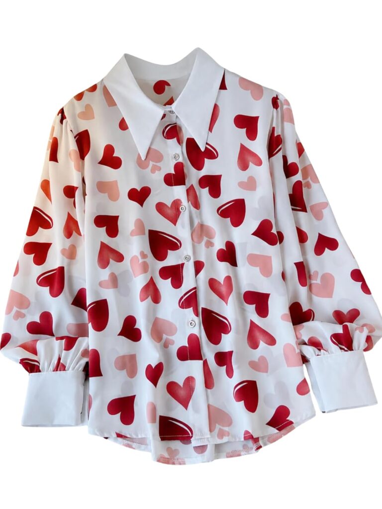GRECIILOOKS Printed Shirts for Women`s | Stylish Heart Print Full Sleeve Shirt for Women | Comfortable Rich Collared Womens Shirt |Casual Trendy Outfit