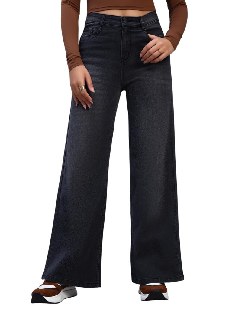 GUTI Womens High Rise Flared Fit Regular Length Cotton Poly Lycra Jeans