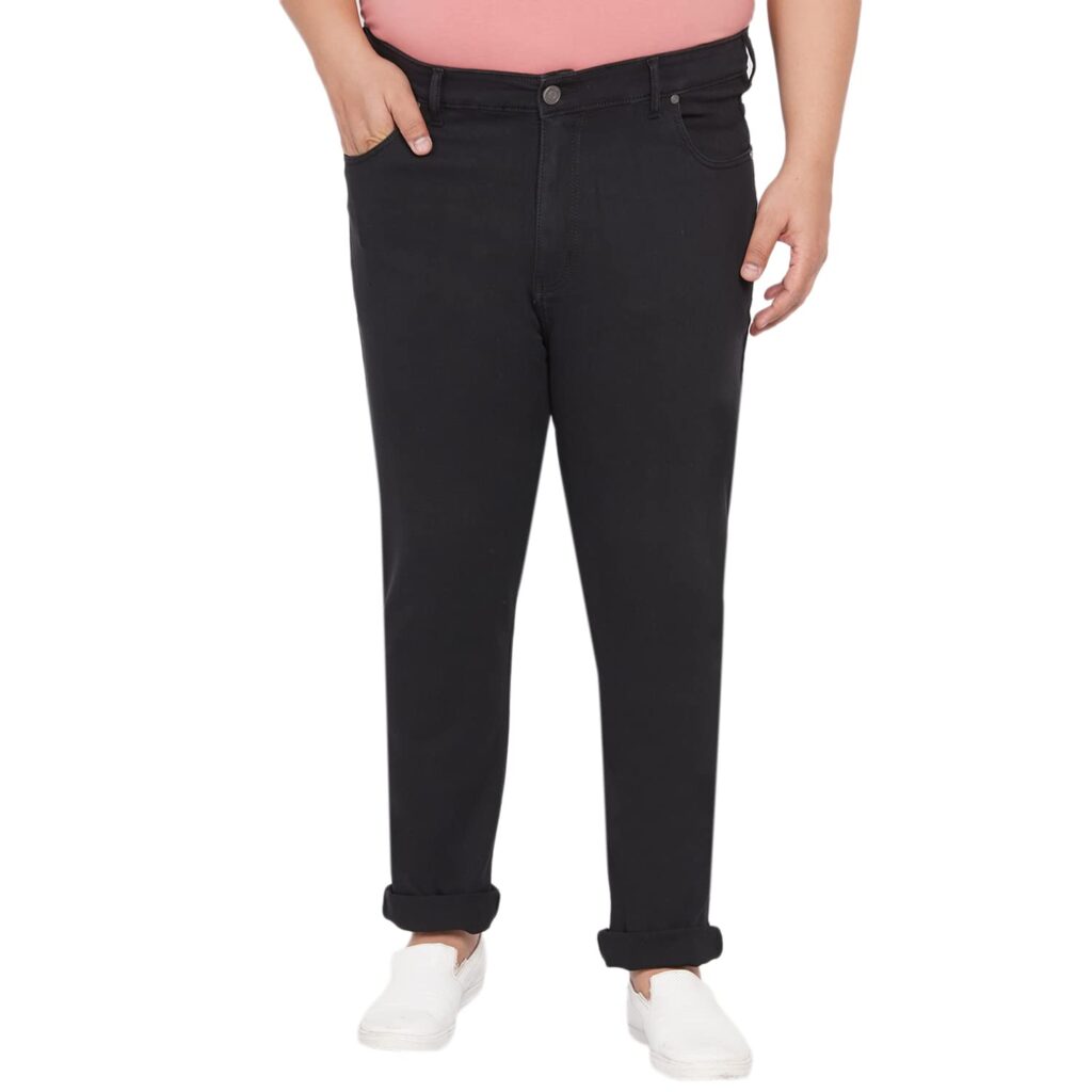 JOHN PRIDE Plus Size Men's Stretchable Mid-Rise Comfort Fit Clean Look Black Cotton Jeans for Men