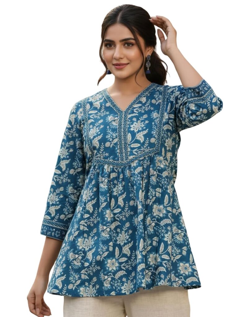 Leriya Fashion Tunic Tops for Women | Half Sleeves & Collar Neck | Premium Rayon Ethnic Top | Soft & Comfortable Casual Wear for Office, Daily | Short Kurti for Women Latest