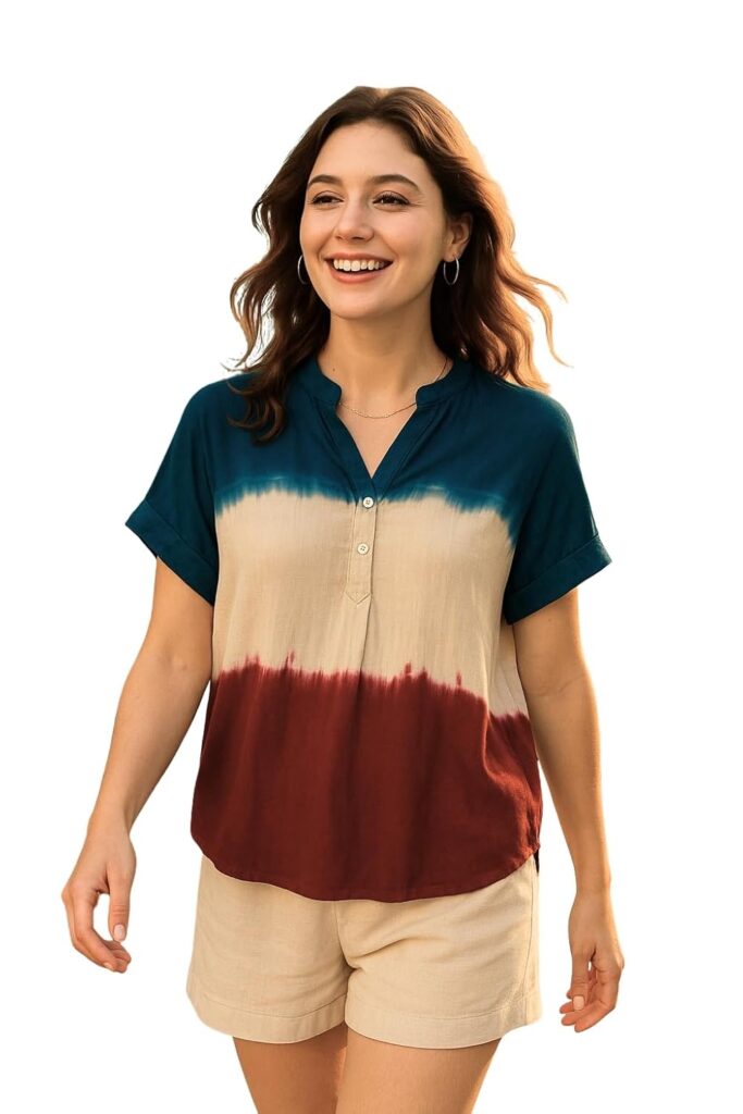 Maaesa Women Handcrafted Tie & Dye Rayon Top | Casual Wear & Office Wear | Lightweight & Breathable Fabric