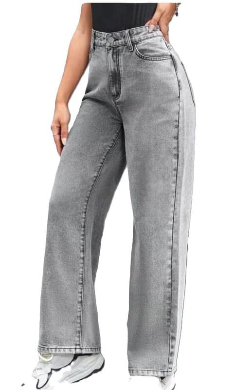 Rajeev Enterprises Wide Leg Denim Pants High Rise Fit Casual Comfortable Everyday Jeans for Girls Women