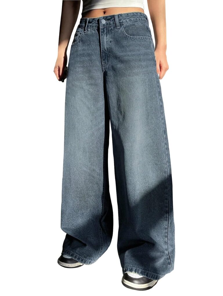 Shasmi Women's Black Wide Leg Baggy Jeans | Loose Fit Denim Pants for Women | High Rise Streetwear | Casual Oversized Wide Leg Denim | Korean Style Baggy Trousers with Pockets (Jeans 296)