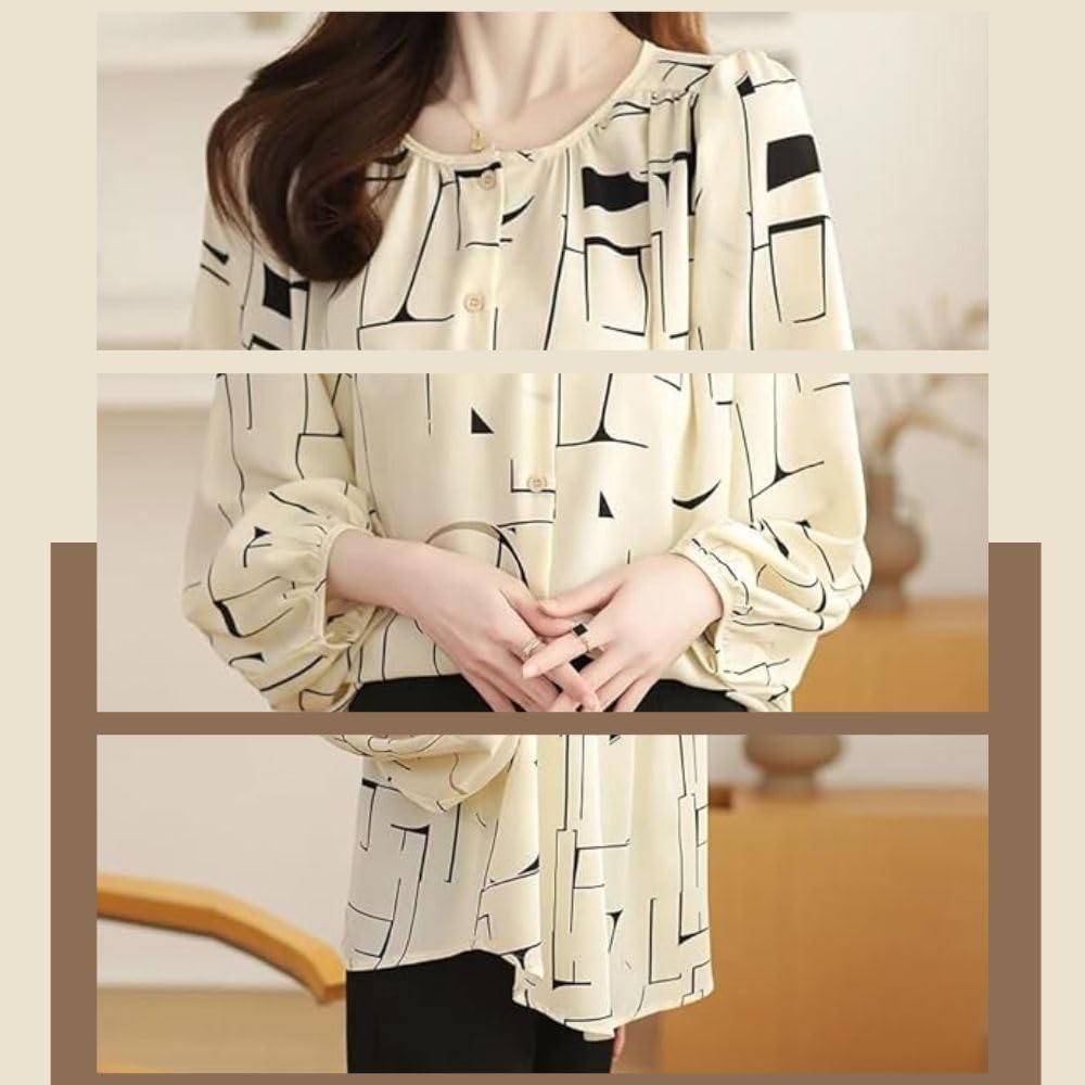 TOPLOT Women's Shirt Top | Elegant Floral and Artistic Prints for a Stylish Look | Long Puffed Sleeves for a Trendy Touch | Stylish Available in Pack of 2 (5233)