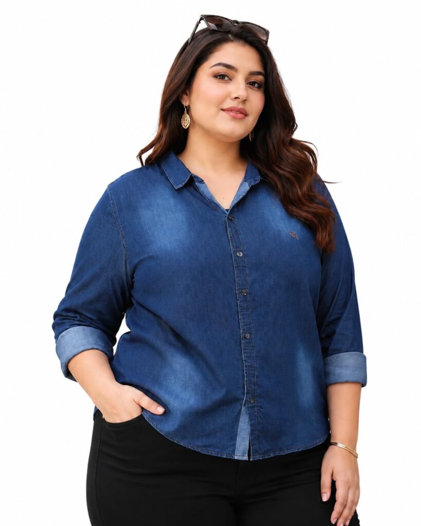 Women Denim Shirt's | Casual Blue Denim Shirt for Women's | Full Sleeve Button Down Shirt's Stylish Denim Top for Women | Trendy Plus Size Shirt