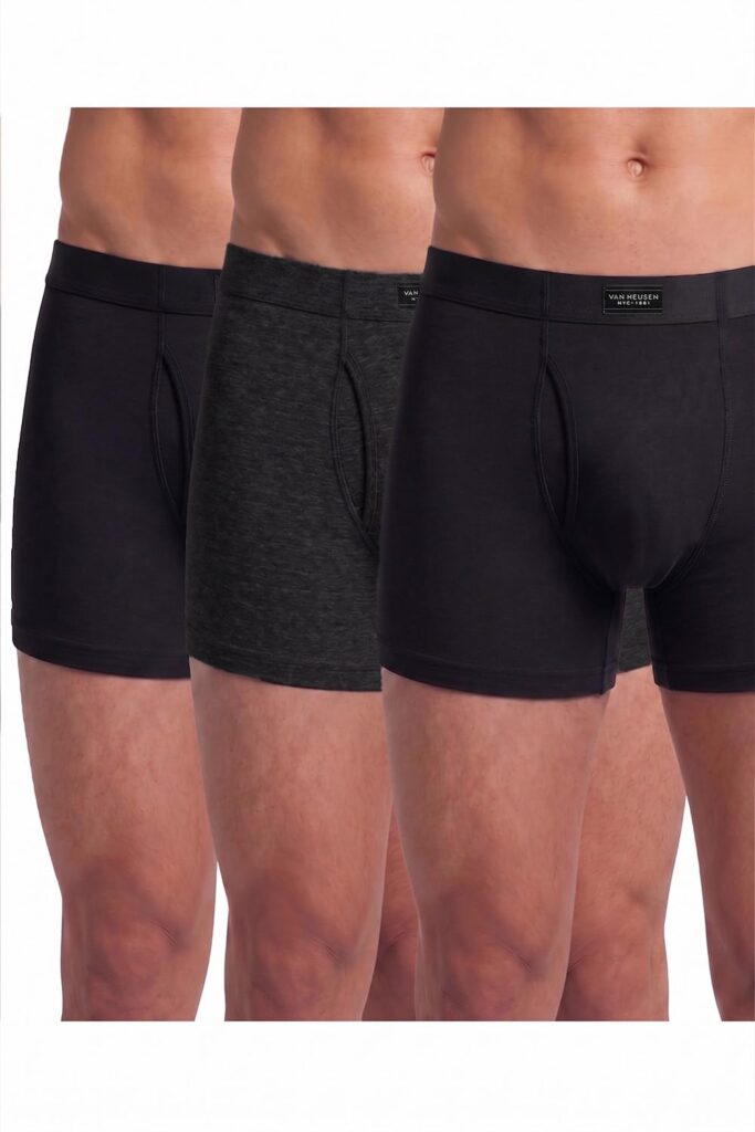 Van Heusen Men’s Cotton Boxer Briefs Pack of 3 | Long Trunk | No ride-up | Inner Elastic for superior comfort | Open front fly | Super Combed Cotton for softness | Moisture‑Wicking | Sweat Absorbant | All‑Day Fresh Technology | Long Lasting Colors |Soft Plush Waistband | Label‑Free Comfort | style 10031