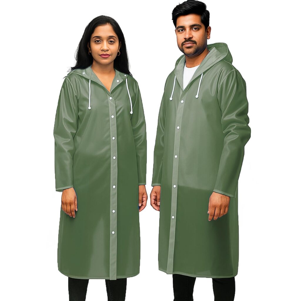 Allextreme EVA Waterproof Unisex Rain Coat Hooded Full Sleeves Outdoor Men, Women, Boys & Girls Rainwear Poncho Raincoat for Camping, Hiking & Travelling (Universal Size,1 Pc Olive Green)