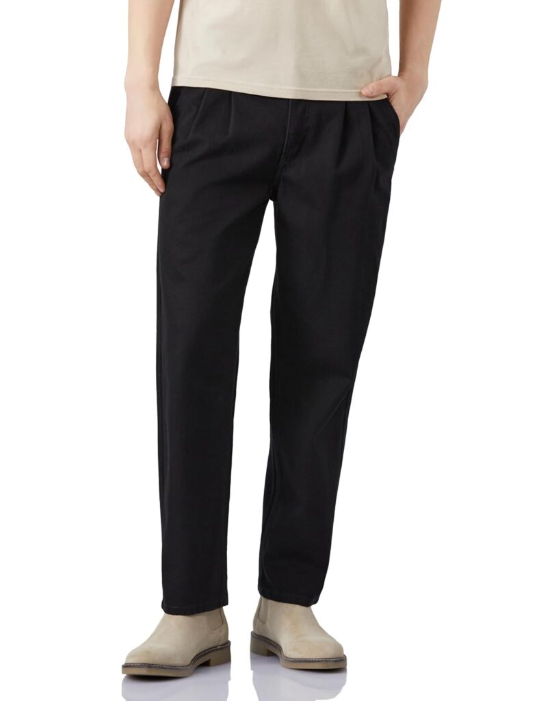Amazon Brand - Symbol Men's Pleated Baggy Fit Cotton Jeans | Mid Rise | Loose & Relaxed | Oversized Jeans Pant