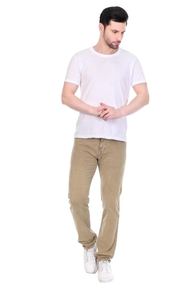 Cotton Comfort Fit Jeans for Men | Full-Length Solid Denim Pants with Button Closure, Embroidered Design, Mid-Rise Casual Trousers for Daily | Classic Jeans for Office Bottoms (DI-249)