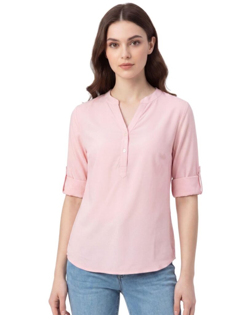 FYLTR Women's Casual Roll -Up Sleeves Rayon V-Neck Top - Western Tops | Shirts for Women | Soft & Comfortable | Tops for Jeans