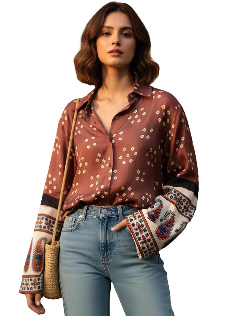 GRECIILOOKS Women French Crepe Printed Formal Shirt | Stylish Office Top | Casual Full Sleeve Shirts | Trendy Summer Tops | Smart Casual Printed Top for Women's | French Crep Button Down Modern Fit