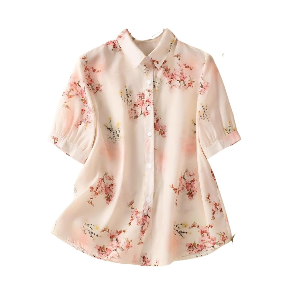 Gufrina Women's Pink Floral Printed Button Down Western Shirt with Collared Neck and Half Sleeves in Relaxed Fit Style