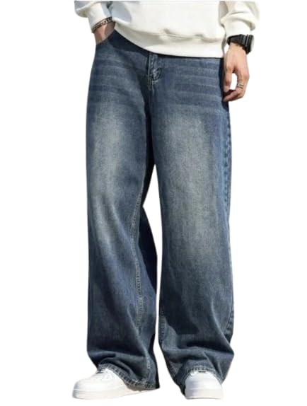 Men's Baggy Fit Denim Jeans | Wide Leg Loose Fit Casual Jeans Pants | Trendy Streetwear Denim Trousers for Men | Comfortable Everyday Wear