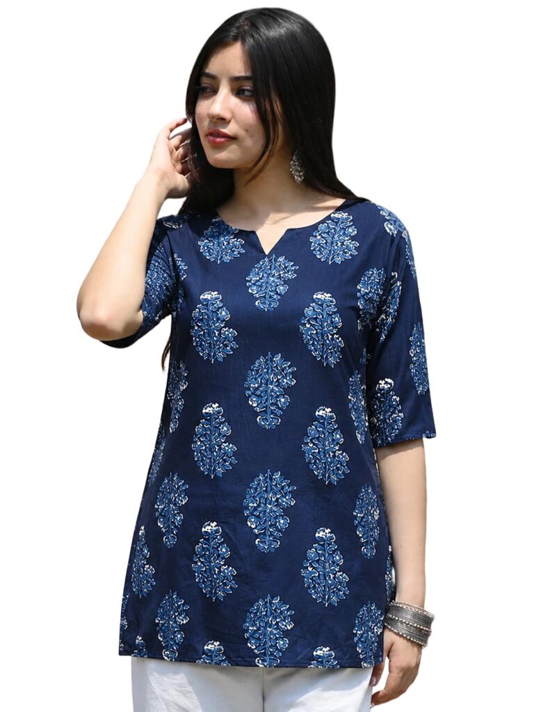 Pinkmint Women Short Kurti | Cotton Blend Printed Tunic Top | Trendy Casual Top | Casual & Office Wear Ethnic Top for Jeans