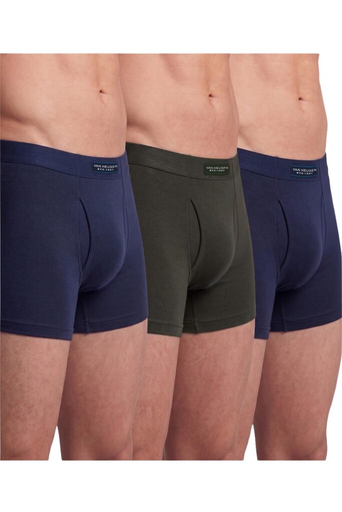 Van Heusen Men’s Cotton Boxer Briefs Pack of 3 | Long Trunk | No ride-up | Inner Elastic for superior comfort | Open front fly | Super Combed Cotton for softness | Moisture‑Wicking | Sweat Absorbant | All‑Day Fresh Technology | Long Lasting Colors |Soft Plush Waistband | Label‑Free Comfort | style 10031