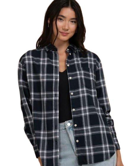 Women Casual Check Shirt Cotton Long Sleeve Stylish Checked Pattern Fashion Clothing