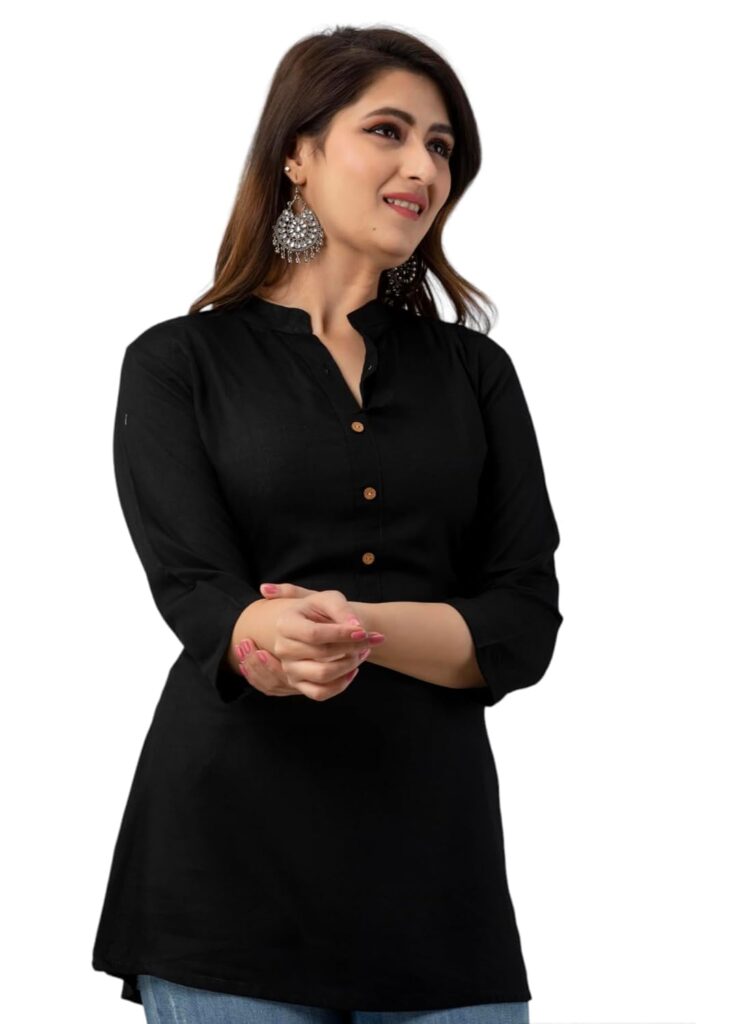 Women Cotton Tunic Top | Casual & Office Wear Tunic for Woman | Soft Breathable Fabric | Regular Fit Ethnic Wear | Black Color