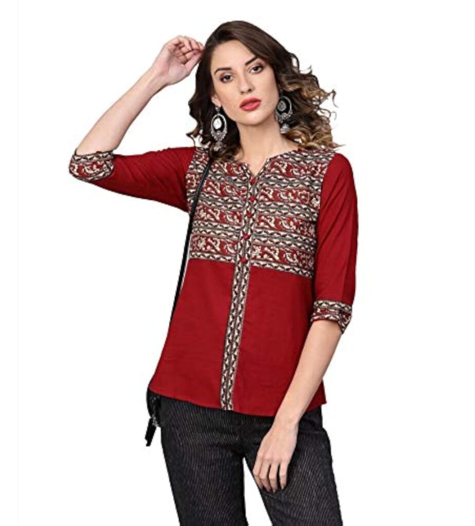 Yash Gallery Women's Pure Cotton Kalamkari Print Straight Top for Girls