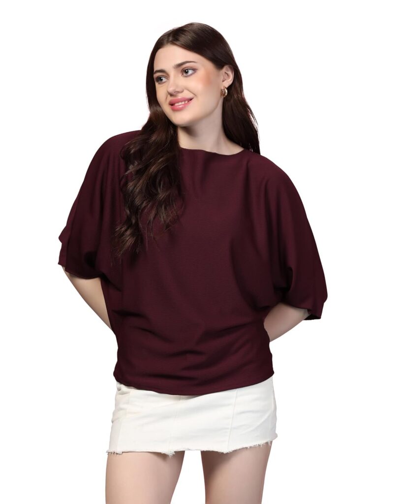 Zilcon Women Fashion Trendy Ribbed Boat Neck Tshirt for Woman Half Sleeves Tops for Women Formal, Casual, Office, Date, Outing, Party Tops